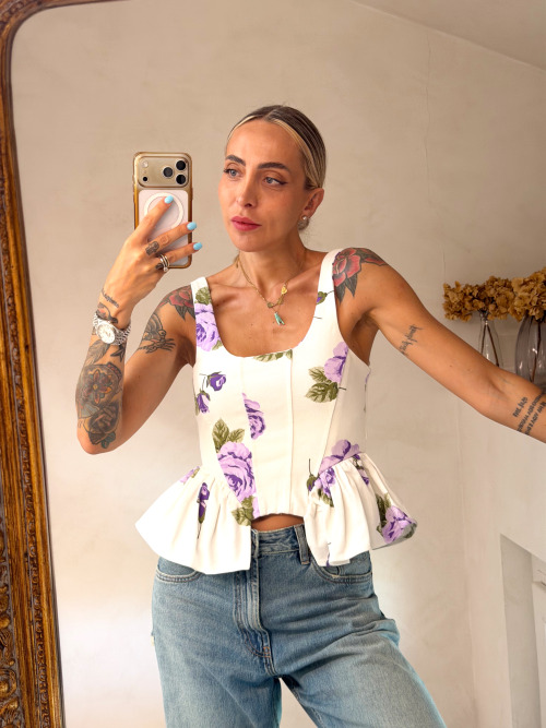 Corpetto denim fiori