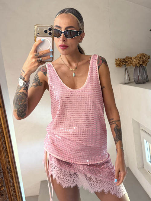 Canotta paillettes rosa