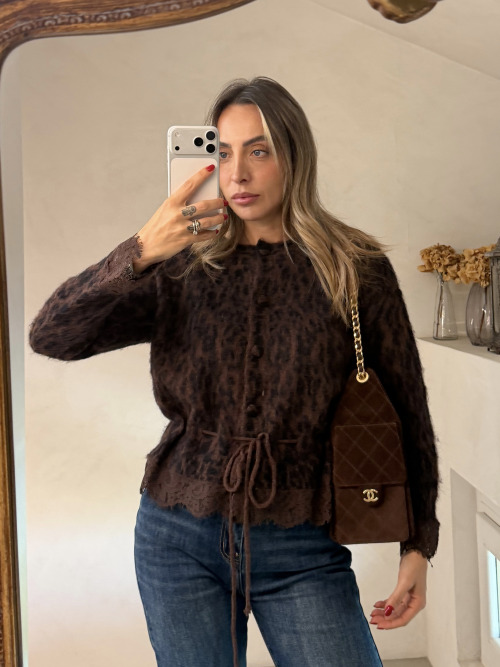 Cardigan maculato pizzo